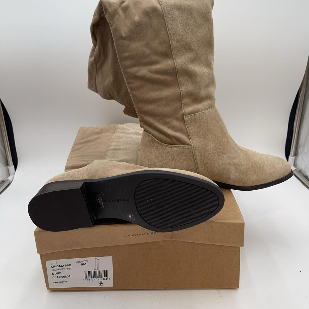 Lucky Brand LK-CALYPSO Boots Womens Beige Suede Knee High Riding Zip New Sz 9